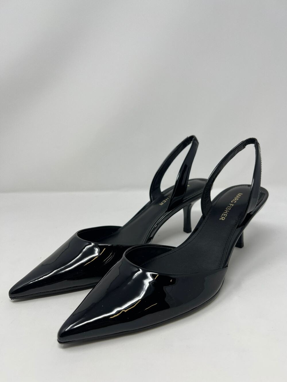 Marc Fisher Women's 8M Iced Black Patent Leather Slingback Heels